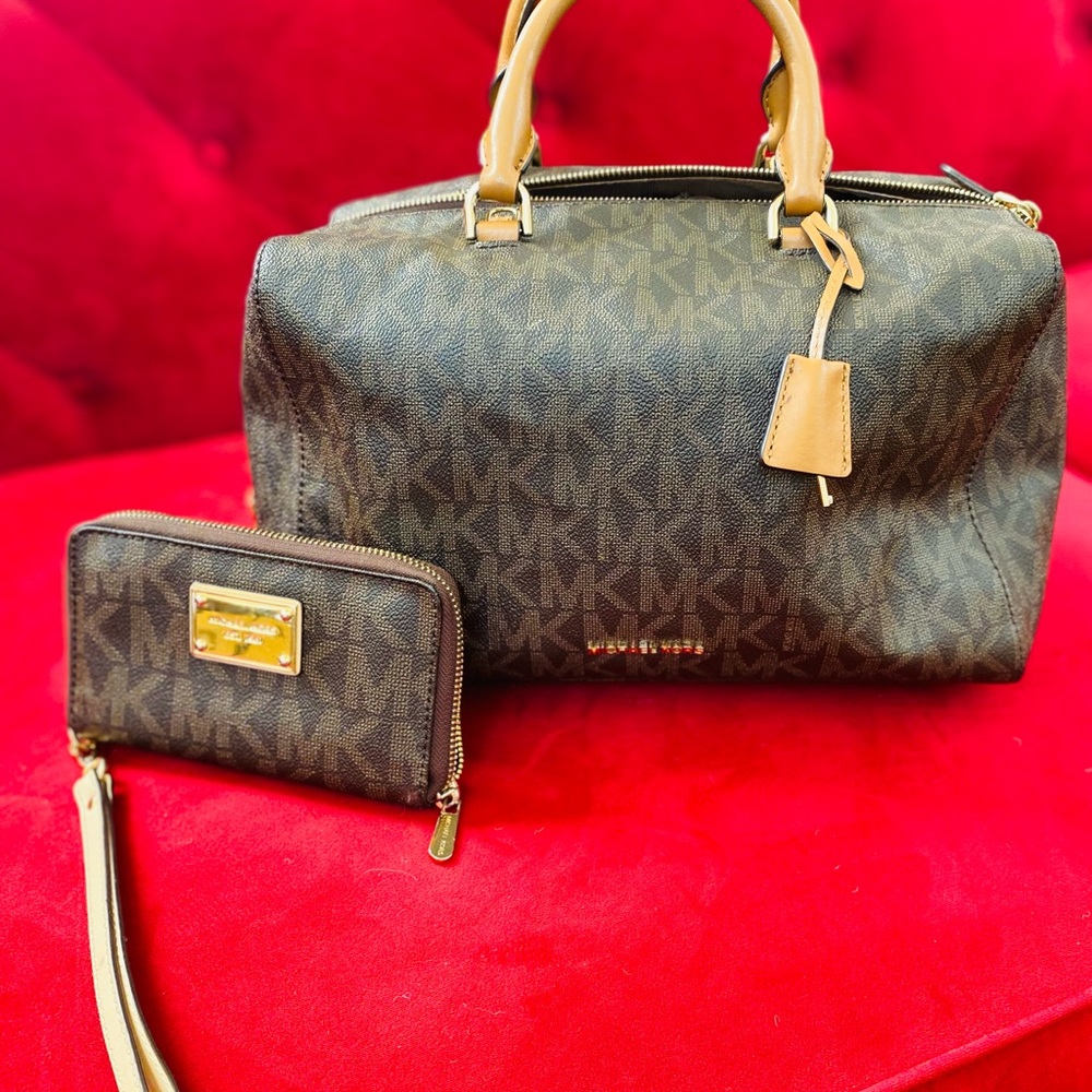 Michael Kors Brown Signature Satchel and Wallet Set